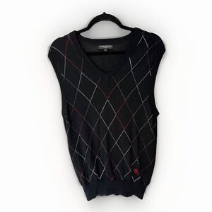 Express Design‎ Studio Mens Black Argyle Merino Wool V-Neck Sweater Vest Large